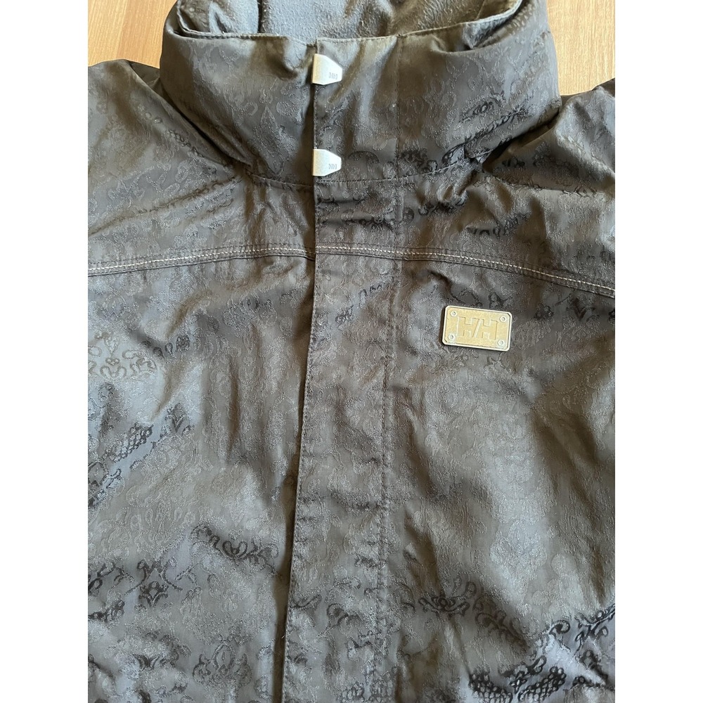 Helly Hansen Coat Womens Large Black Floral Jacquard Mid Length Zip Parka - Picture 2 of 6